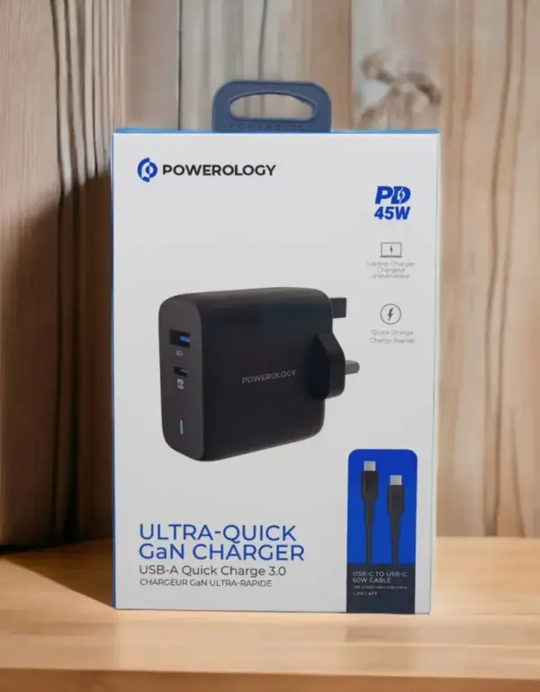 POWEROLOGY ULTRA-QUICK GAN CHARGER PD 45W | WITH USB-C TO USB-C CABLE